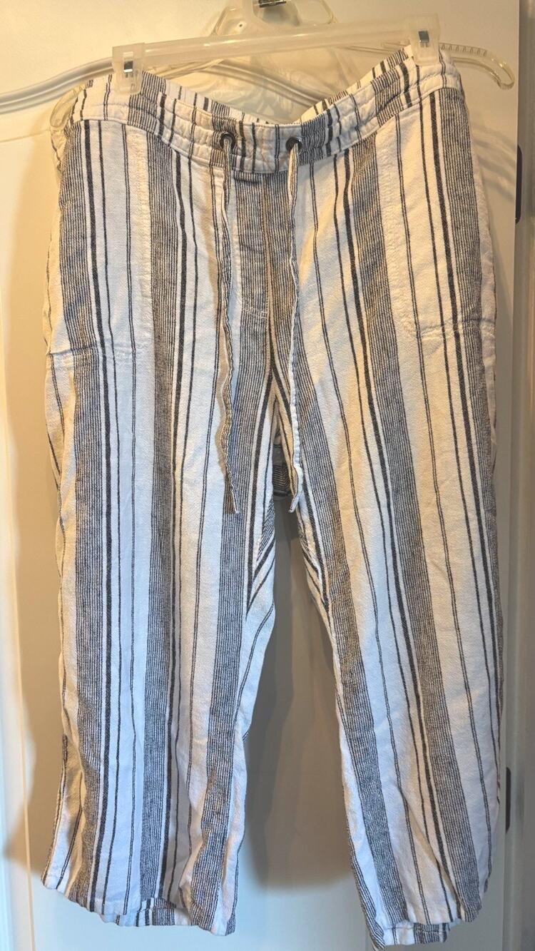 Per Se Womens Size 1X Capri Linen Blend Coastal Lounge Pant Pull-On Pockets Fun